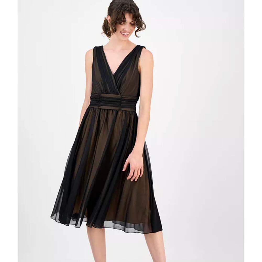 Connected Apparel Womens Black Gold Sleeveless Evening Gown Chiffon Sz 12 NWT